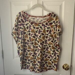 NATURAL LIFE Floral Short Sleeve Tee - Cream and Purple